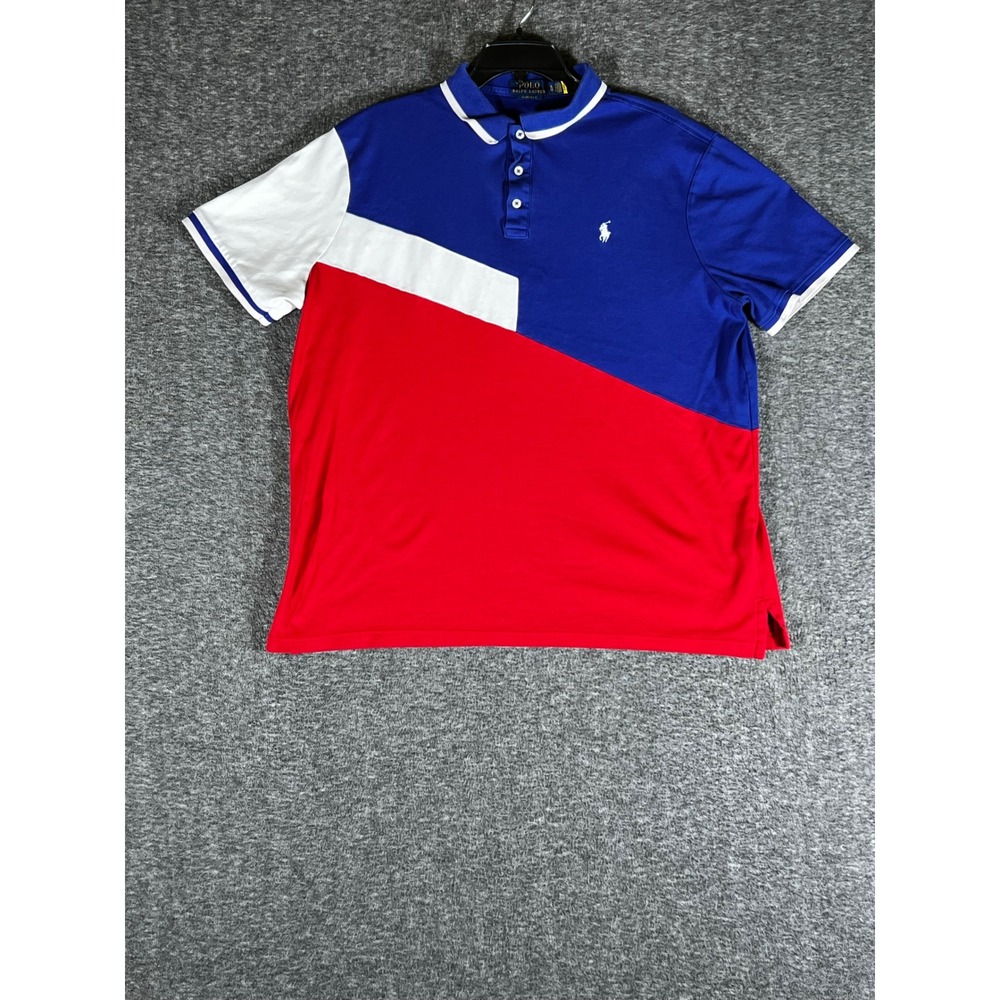 Polo Ralph Lauren Mens XL Classic Fit Colorblock Polo Shirt Blue Red White
